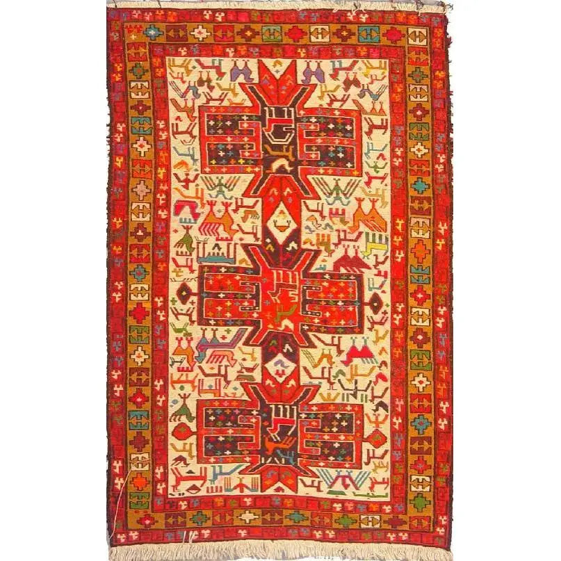 One Of The Kind Hand-Knotted Kilim Soumak 4'9" X 3'5"
